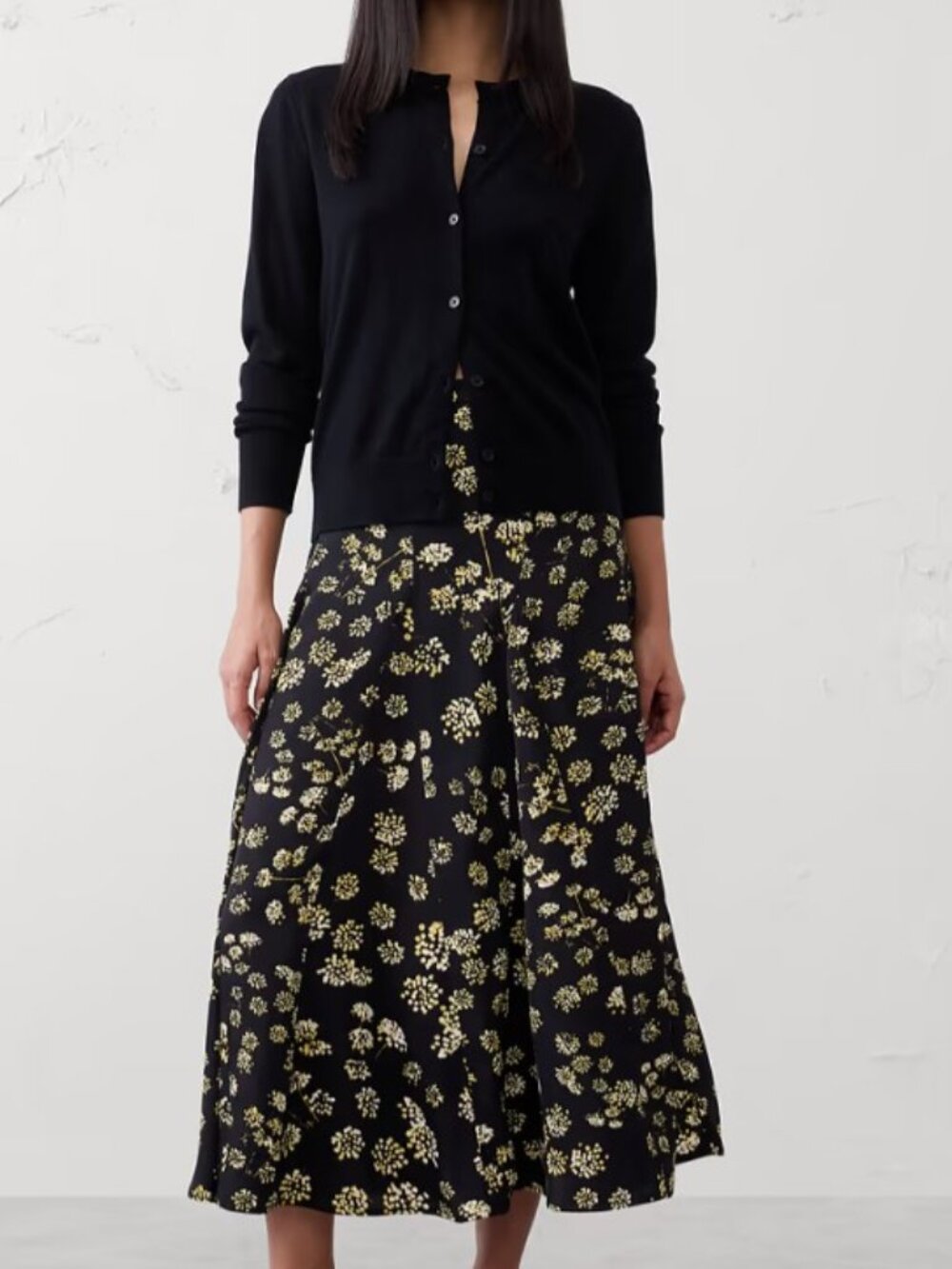 NEW Banana Republic Black Maxi Skirt with Yellow Floral Motif Sz 6